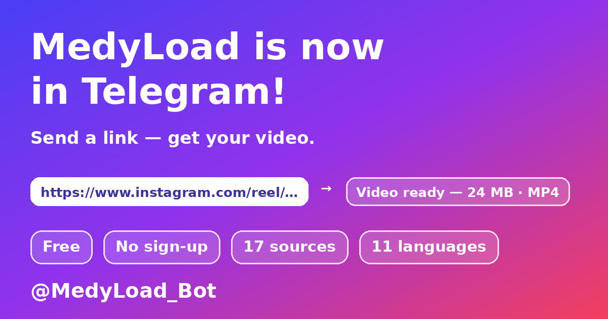 MedyLoad — Telegram-बॉटद्वारे व्हिडिओ डाउनलोड